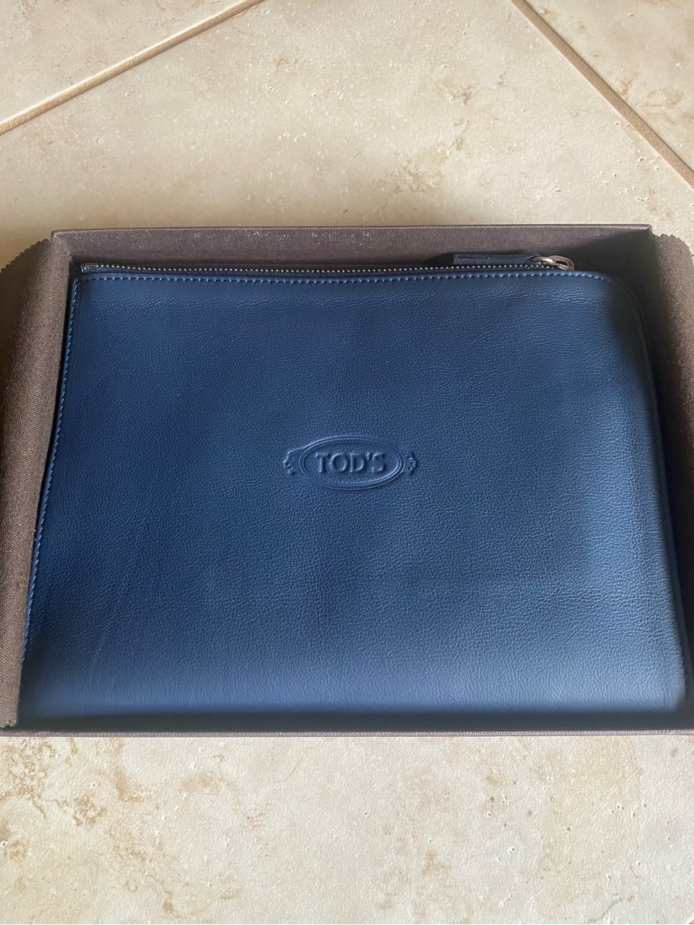 TOD'S Deep Blue Leather Organizer Folio w/ Zip